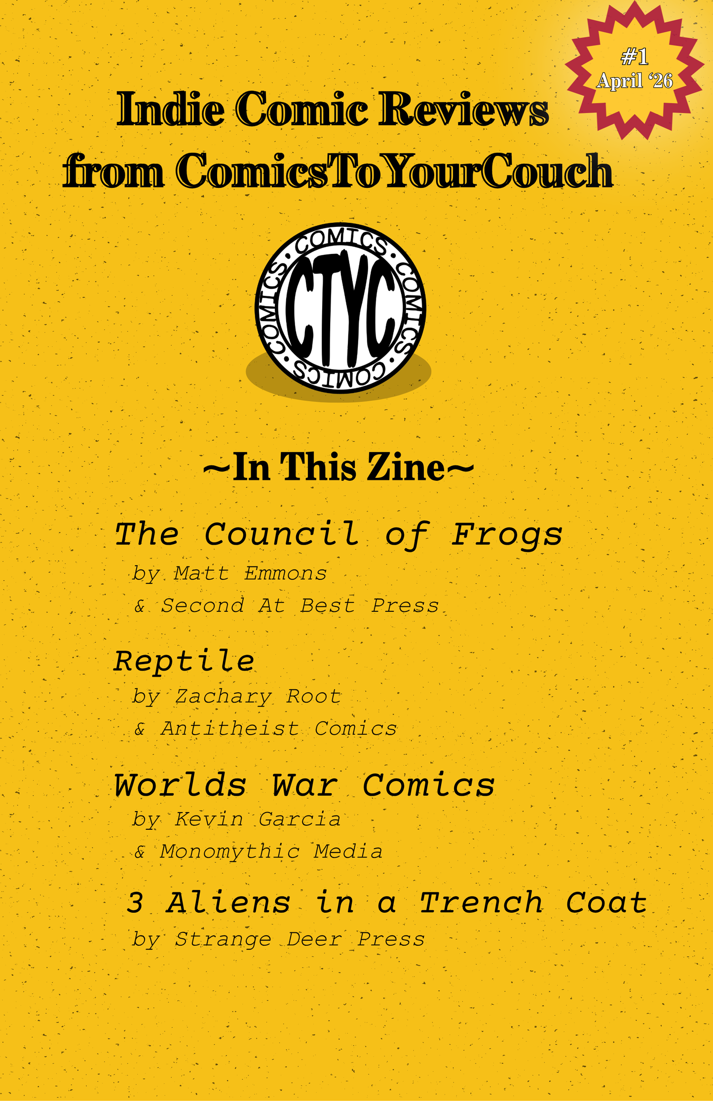 CTYC Indie Comic Review Zine #1- April 2026